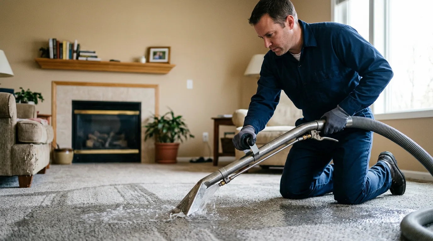 Water damage restoration technician working near Marietta, NY